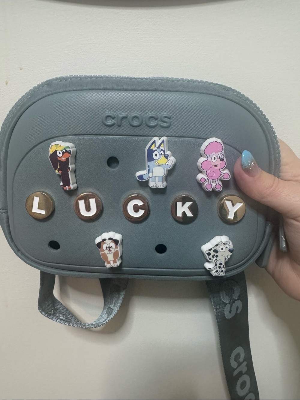 CROCS Gray Crossbody Bag with Character Jibbitz